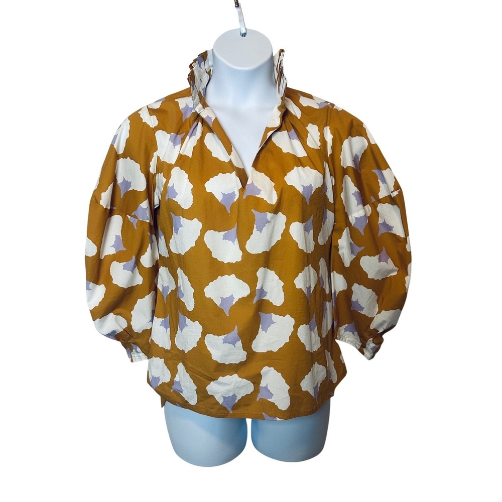 Raiment Beautiful Wright Blouse Large Top Yellow White Cotton 3/4‎ Sleeve Blouse - Picture 2 of 9